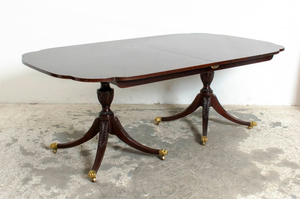 Mahogany Dining Table: - (29" h x 76" w x 40 1/4" d) Scratches and dings