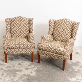 Pair of Upholstered Wing Chairs