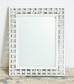 White Painted Wicker Frame Mirror