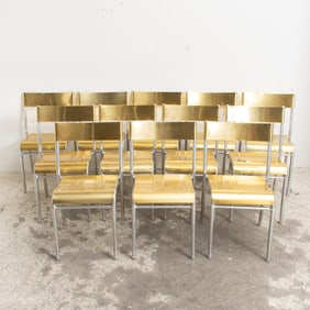 Set of Twelve Brass and Chromed Metal Side Chairs