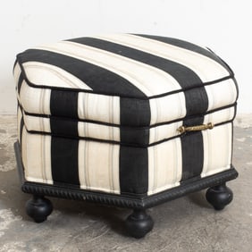 Striped Upholstered Round Ottoman