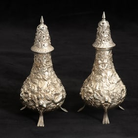 Pair of Sterling Silver Floral Patterned Shakers