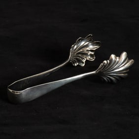 Sterling Silver Leaf Form End Tongs