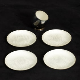 Set of Four Danish Sterling Silver and Enamel Dishes;