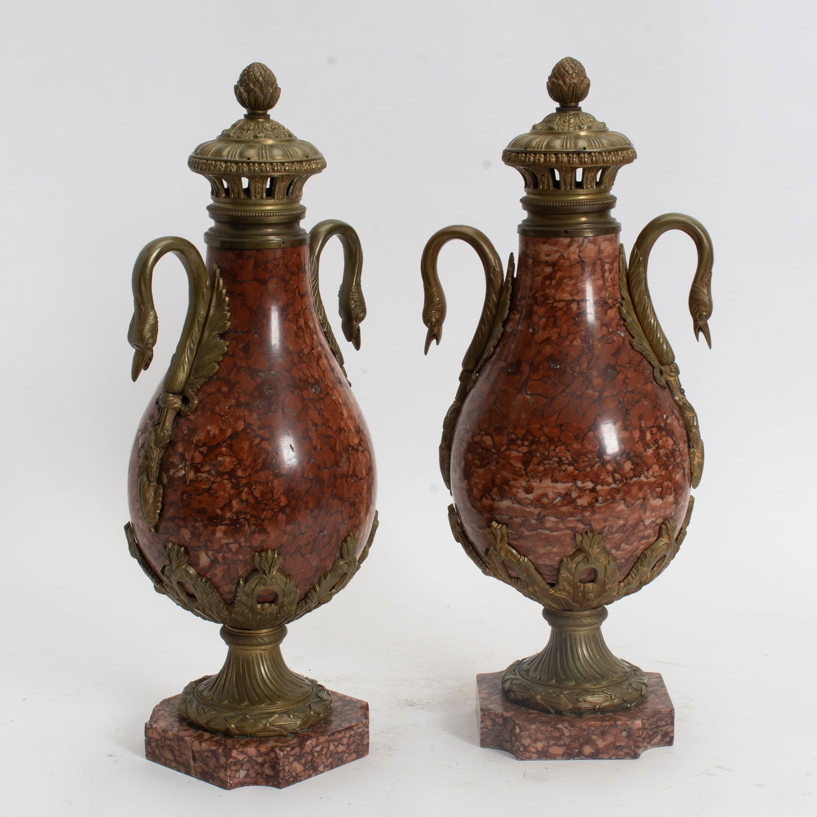Pair of Marble and Brass Swan Handled Urns (1 of 6)