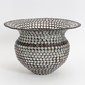 Leaded Beaded Glass Vase