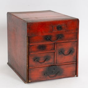 Asian Style Red Painted Chest