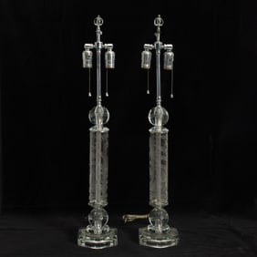 Pair of Etched Crystal Table Lamps
