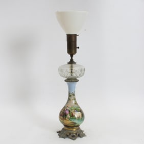 Hand Painted Porcelain Oil Lamp
