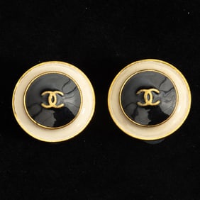 Pair of Chanel Gilt Metal and Enamel Earrings