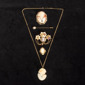 Group of Gold, Colored Stone and Cameo Jewelry