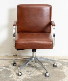 Brown Leather and Chrome Office Chair