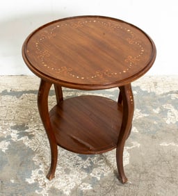 Fruitwood Mother of Pearl Inlaid Two-Tier Side Table