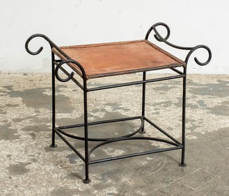 Wrought Iron Leather Top Stool
