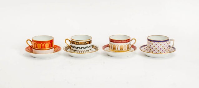 Group of Four Ginori Porcelain Cups and Saucers