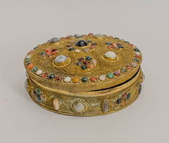 Indian Filigree Brass and Hardstone-Inset Box