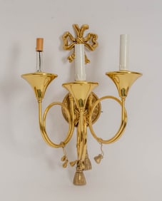 Brass Three-Light Trumpet Form Sconce