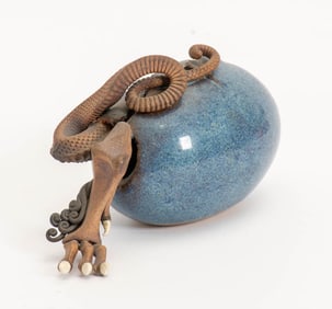 Dennis Thompson Glazed Ceramic Hatching Dragon Egg