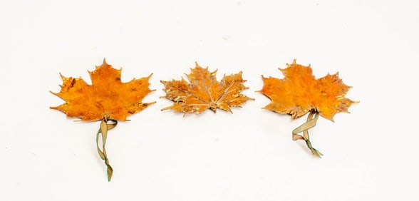 Set of Three Brass Painted Leaf Form Ornaments