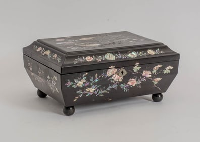 Chinese Export Mother-of-Pearl Inlaid Black Lacquered Casket