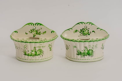 Pair of French Painted Ceramic Wall Mounted Floral Vases