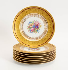 Set of Eight Gilt Decorated Hand Painted Bavarian Plates