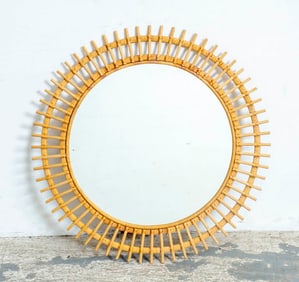 Mid Century Modern Circular Rattan Mirror