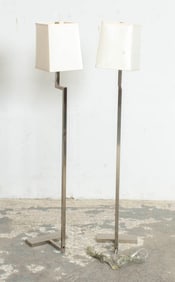 Pair of Modern Gray Painted and Chrome Lamps