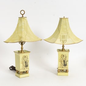 Pair of Paint Decorated Tole Lamps