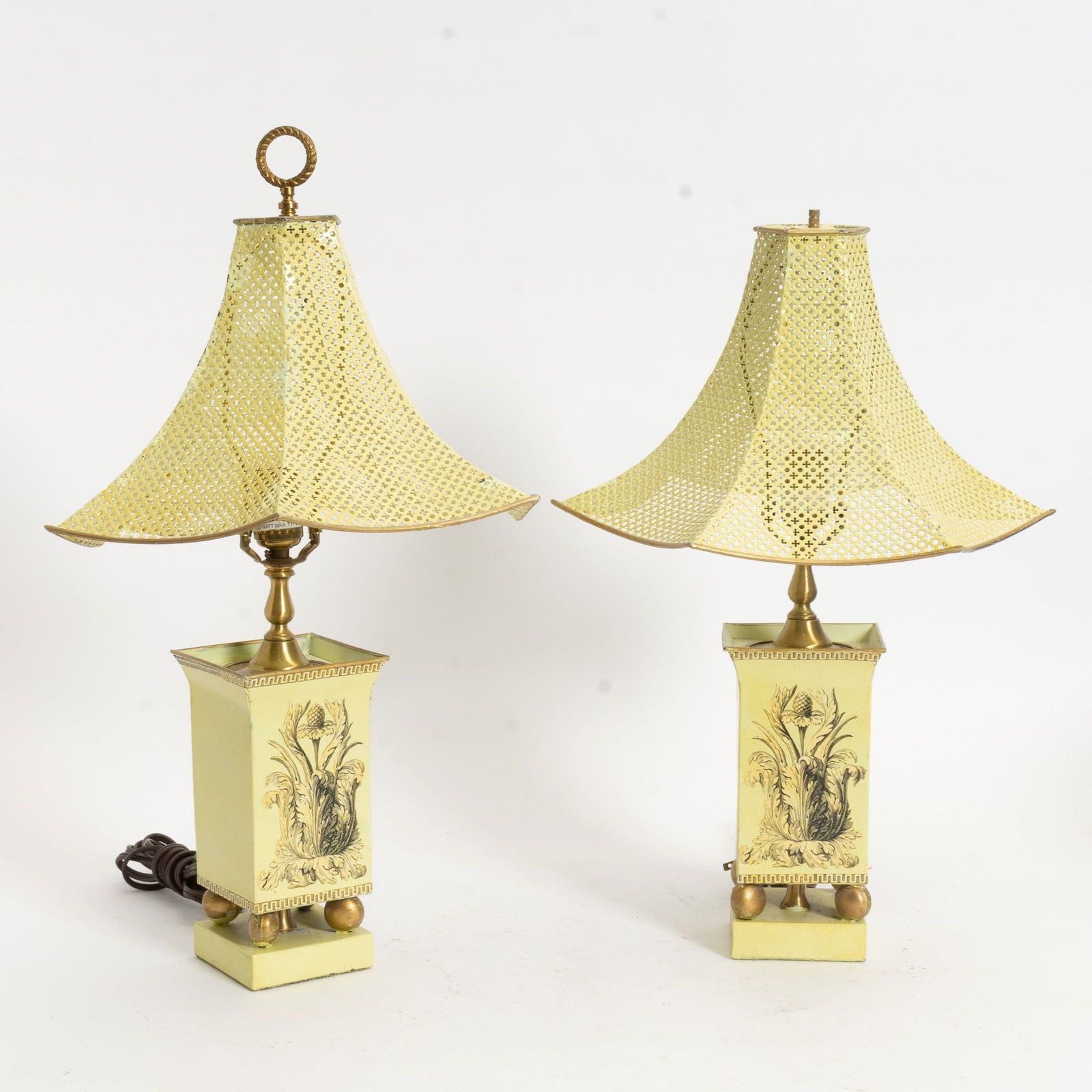 Pair of Paint Decorated Tole Lamps (1 of 4)