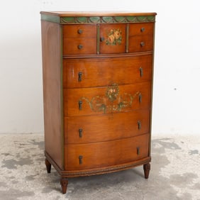 Edwardian Style Paint Decorated Satinwood Tall Chest