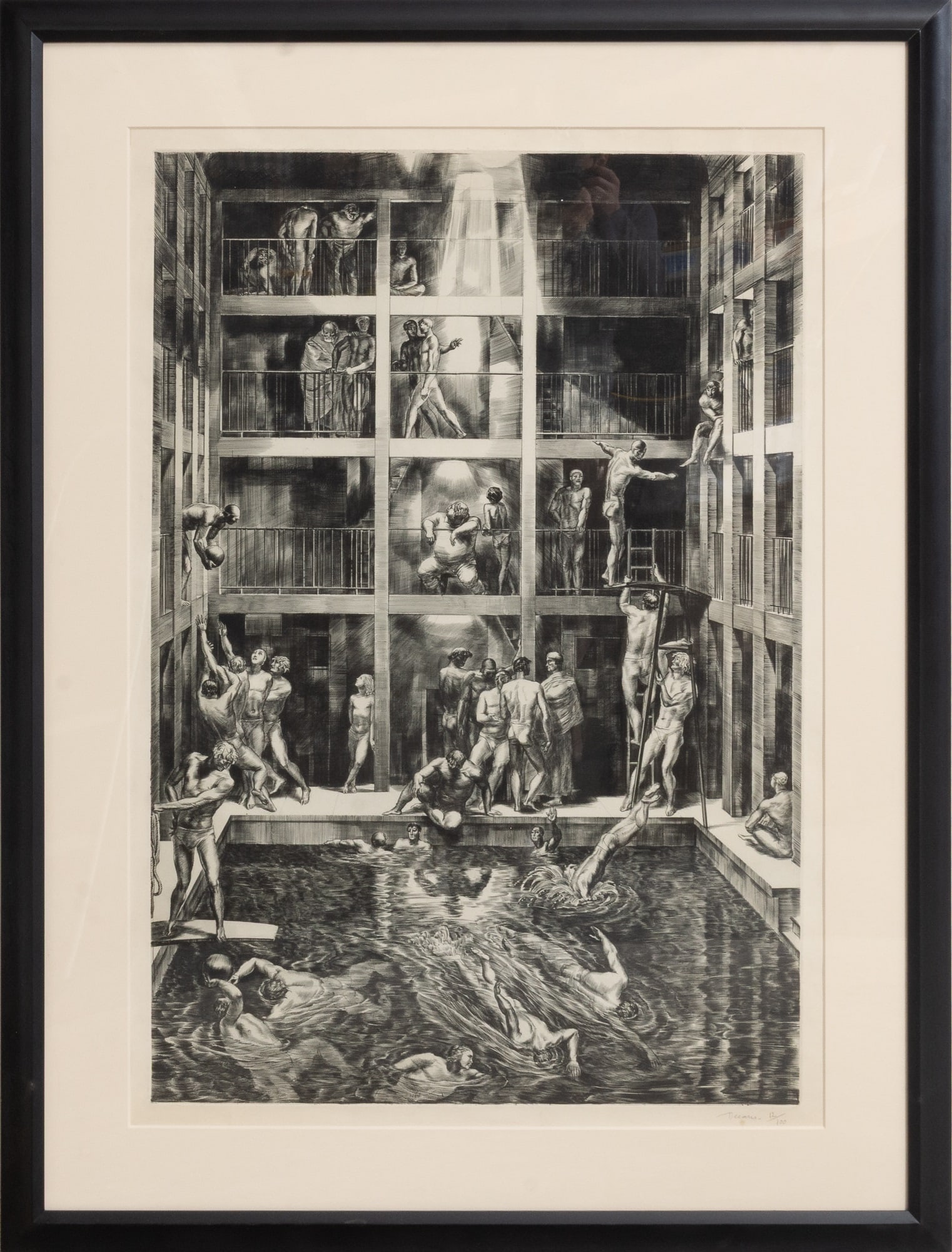 Albert Decaris: La Piscne Engraving Numbered 12/100 Signed in pencil (lr) (Sight 38 1/2" h x 26 3/4" w Overall 49" x 37") Good