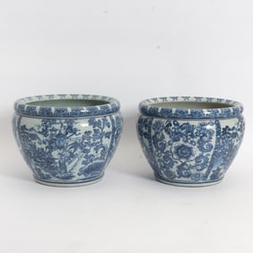 Pair of Chinese Blue and White Fishbowls