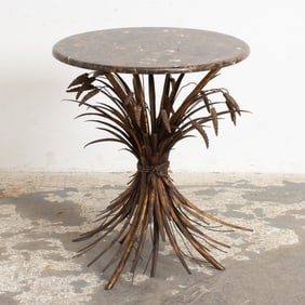 Marble Top Gilt-Metal Wheat Form Occasional Table