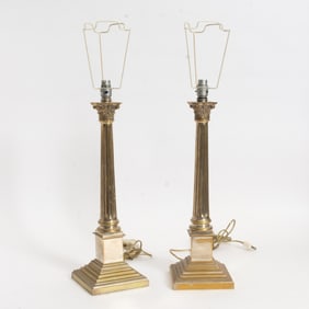 Pair of Brass Column Form Lamps