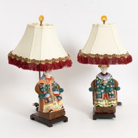 Pair of Chinese Polychrome Figural Lamps