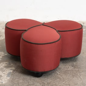 Red Upholstered Trefoil Ottoman