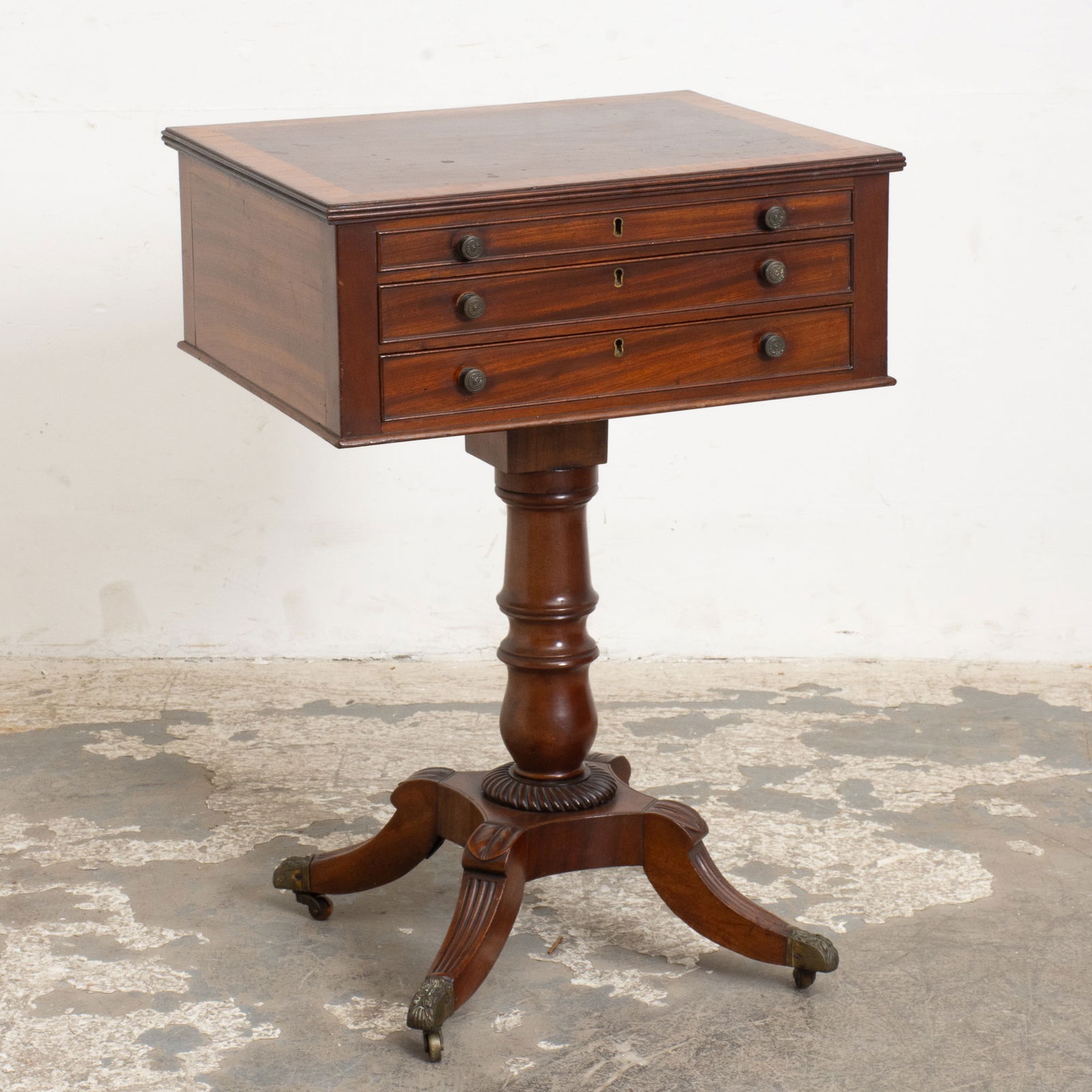 Regency Style Banded Mahogany Work Table (1 of 7)