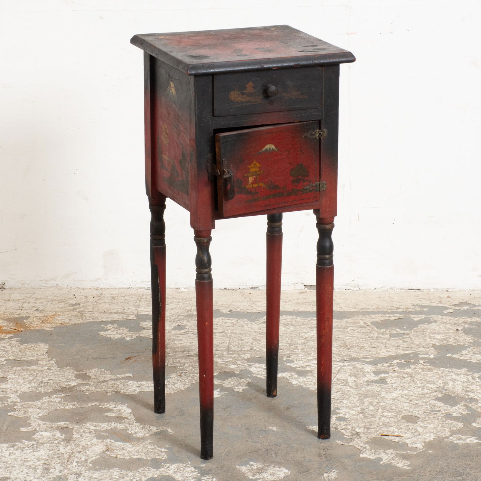 Chinoiserie Red Painted Night Stand (1 of 5)