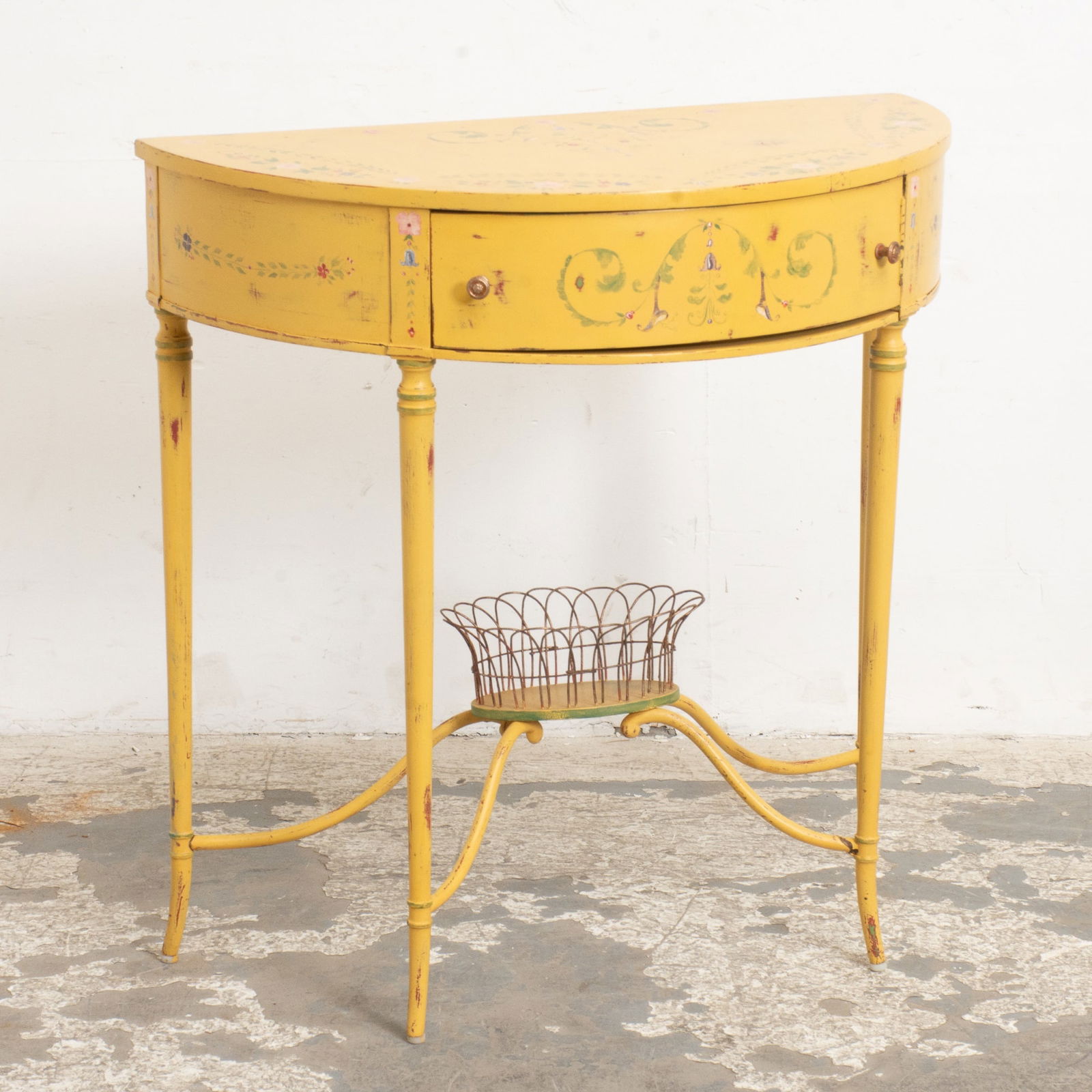 Yellow Painted Demi-Lune Table (1 of 5)