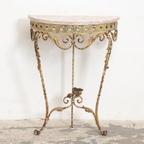 White Painted Metal Marble Top Console