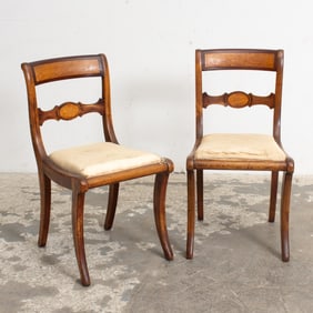 Pair of Satinwood and Mahogany Side Chairs