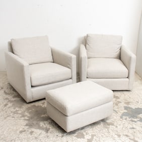 Pair of Grey Upholstered Oversized Armchairs