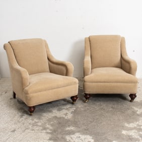 Pair of Tan Upholstered Armchairs