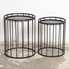 Two Modern Black Metal Side Tables