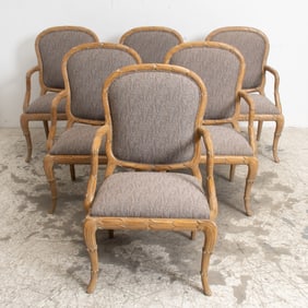 Set of Six Upholstered Wood Dining Chairs