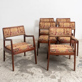 Set of Six Upholstered Mid Century Modern Teak Dining Chairs