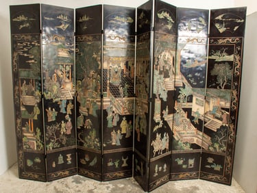 Asian Style Eight-Panel Carved Lacquer Screen
