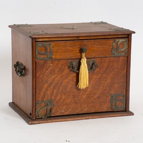 Asian Style Brass-Mounted Oak Sewing Box