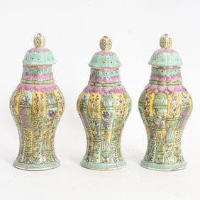Group of Three Chinese Porcelain Lidded Vases